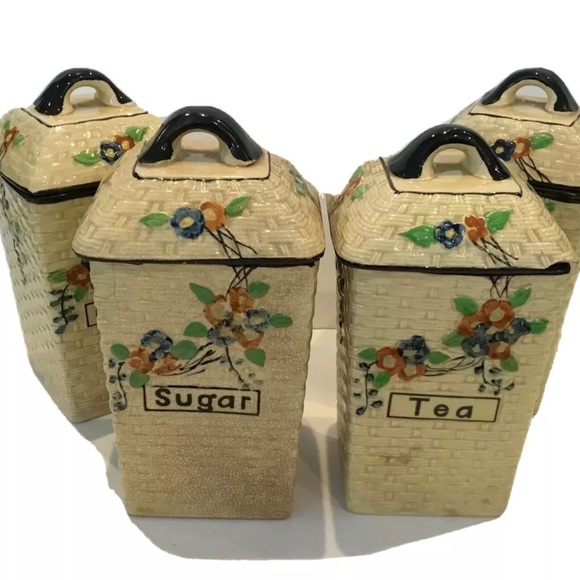 Hotta Yu Shoten Kitchen Hotta Yu Shoten Japanese Canister Set Coffee Tea Sugar Flour Circa